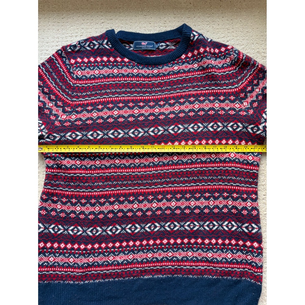 Vineyard Vines Sweater Medium Blue Red Fair Isle Knit Heritage Preppy Americana - Picture 4 of 11